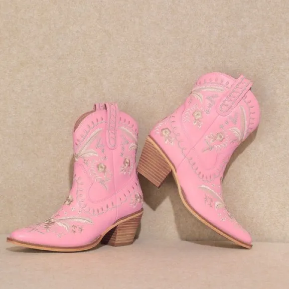 New! MIIM Festival Pink Embroidered Western Cowboy Boots