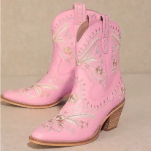 New! MIIM Festival Pink Embroidered Western Cowboy Boots