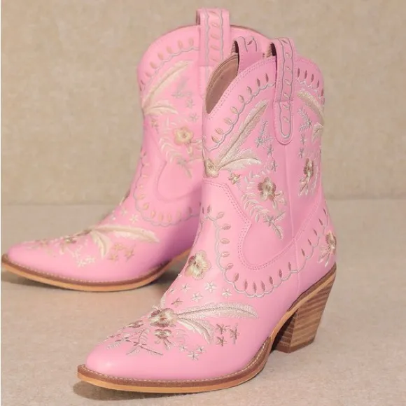 New! MIIM Festival Pink Embroidered Western Cowboy Boots