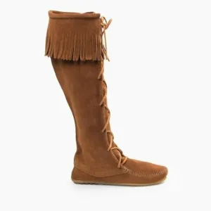 New Minnetonka Front Lace Knee High Boot Size 6 - Tan