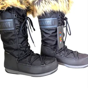 NEW ...Moon Boot Monaco Black and Tan Winter  Boots with Fur Trim..EU 37..(US 6)