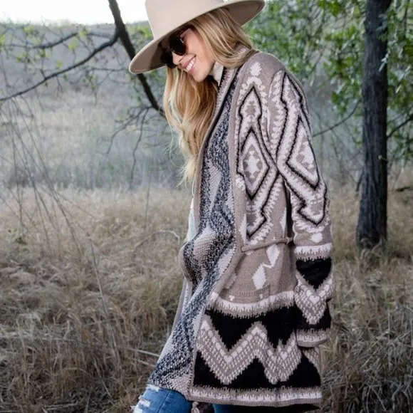 New Native Tribal Boho Western Ski Montana Cardigan Sweater