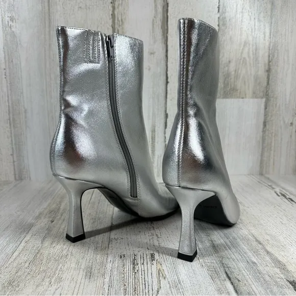 NEW Open Edit Hesper Silver Faux Leather High Heel Ankle Boots #104