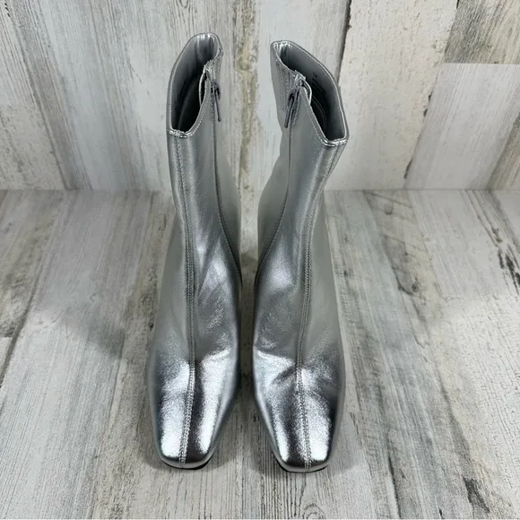 NEW Open Edit Hesper Silver Faux Leather High Heel Ankle Boots #104