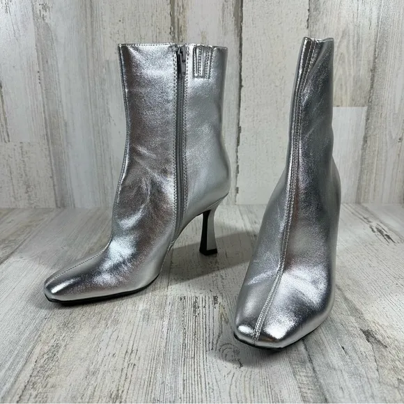 NEW Open Edit Hesper Silver Faux Leather High Heel Ankle Boots #104