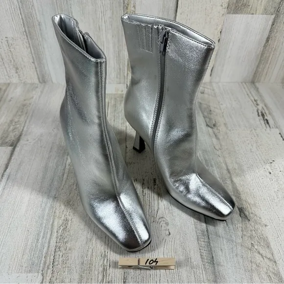 NEW Open Edit Hesper Silver Faux Leather High Heel Ankle Boots #104
