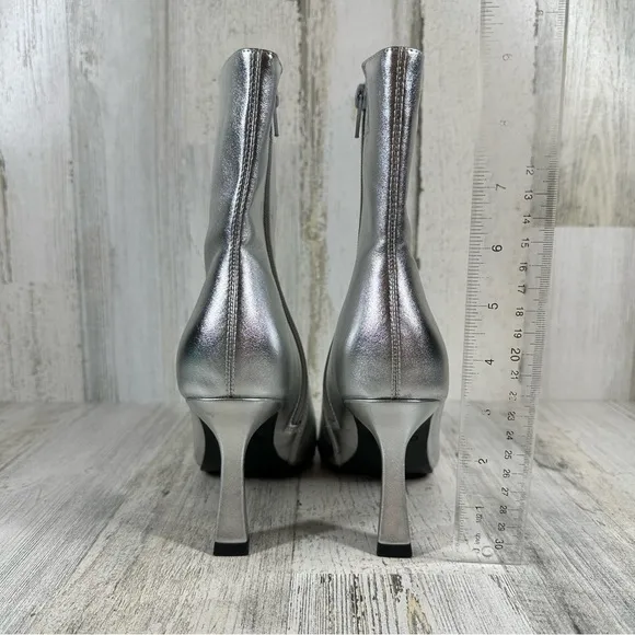 NEW Open Edit Hesper Silver Faux Leather High Heel Ankle Boots #104