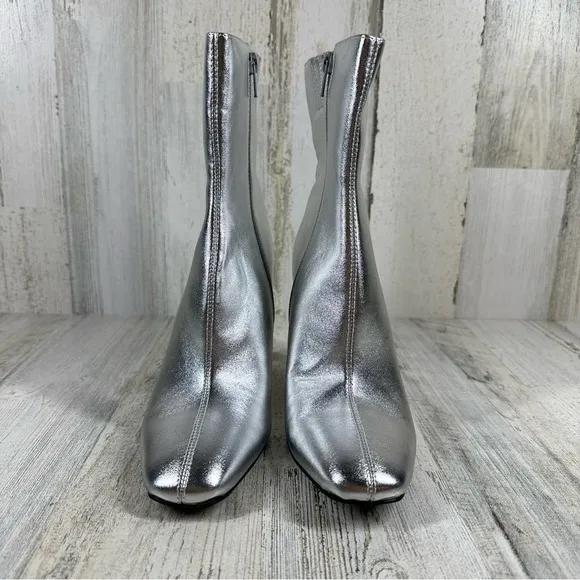 NEW Open Edit Hesper Silver Faux Leather High Heel Ankle Boots #104