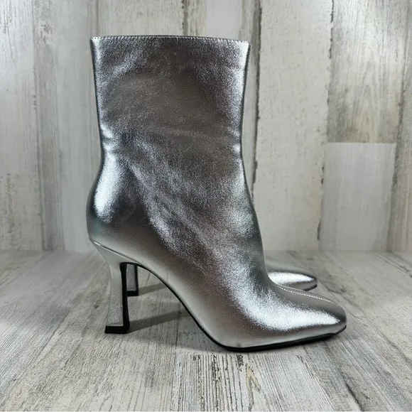 NEW Open Edit Hesper Silver Faux Leather High Heel Ankle Boots #104