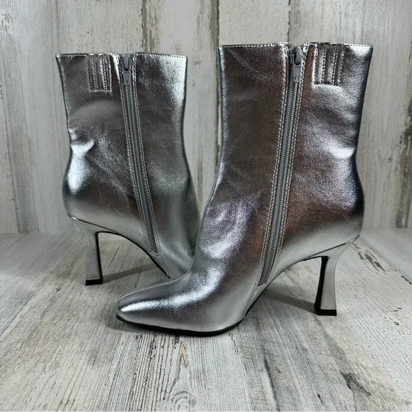 NEW Open Edit Hesper Silver Faux Leather High Heel Ankle Boots #104