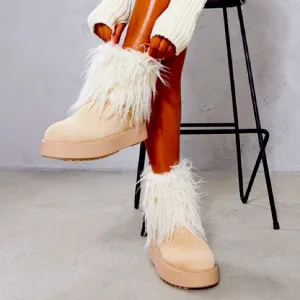 *NEW* PLT Women's Cream Fur-Lined Boots Size US 8 EU 39 UK 6
