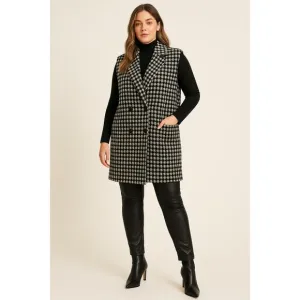 New POL Houndstooth Oversized Soft Fleece Longline Coat SZ M