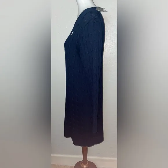 New! Polo Ralph Lauren Cable Knit Crewneck Sweater Dress in Navy Size Large🤍🐎