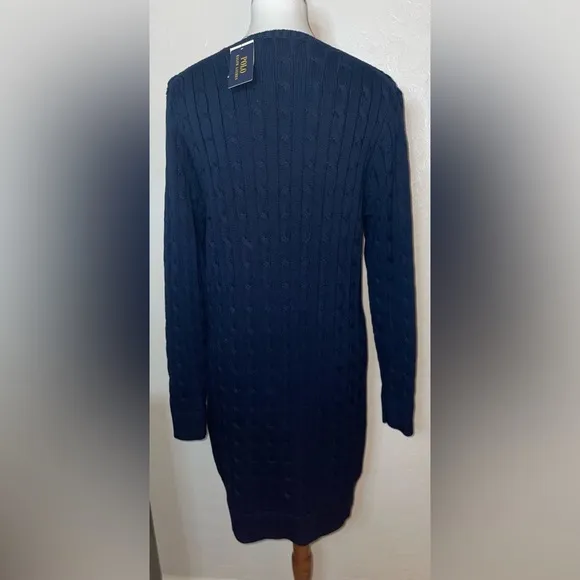 New! Polo Ralph Lauren Cable Knit Crewneck Sweater Dress in Navy Size Large🤍🐎