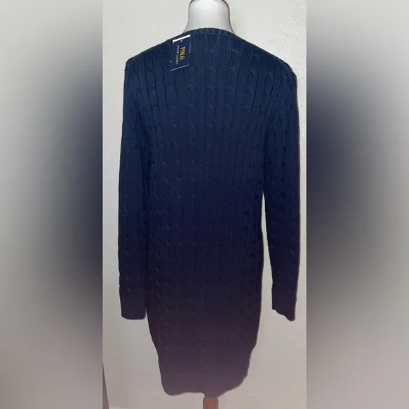 New! Polo Ralph Lauren Cable Knit Crewneck Sweater Dress in Navy Size Large🤍🐎