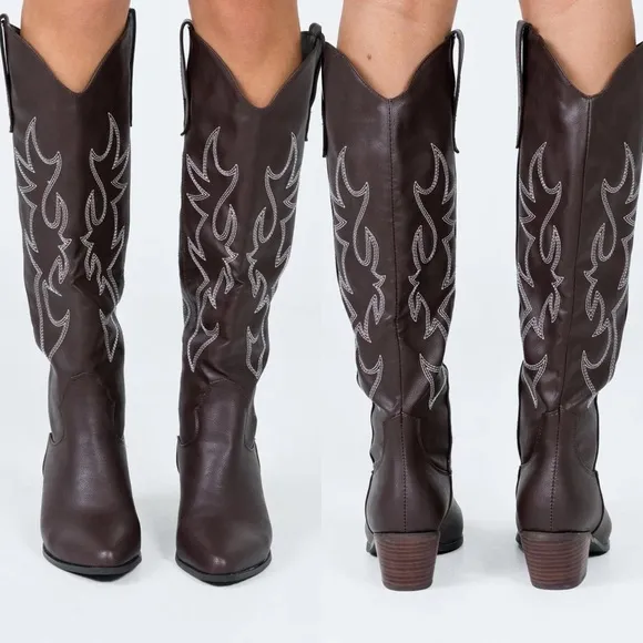 New Princess Polly Billini Urson Western Cowgirl Faux Leather Boots Size 8