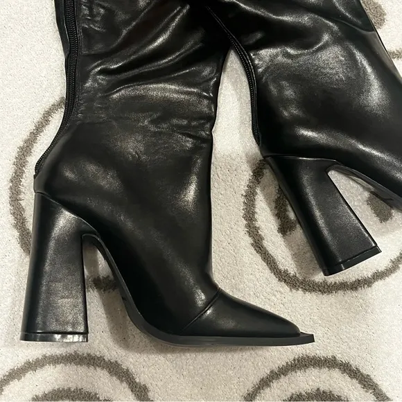New Princess Polly Keeley Matte Black Faux Leather Square Toe Boots
