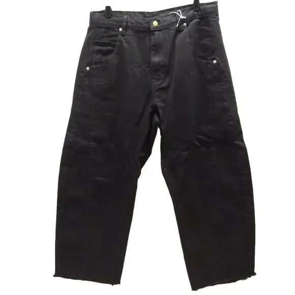 NEW ROUCHA Womens Delvaux Denim Barrel Crop Jeans Size Short Medium 34x25 Black