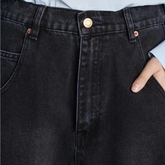 NEW ROUCHA Womens Delvaux Denim Barrel Crop Jeans Size Short Medium 34x25 Black