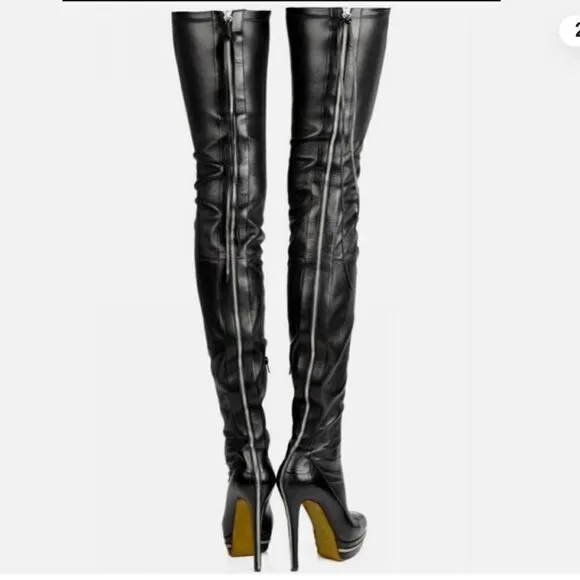 New Rumbidzo Thigh High Boots Faux Leather Stiletto Platform Back Full Zipper