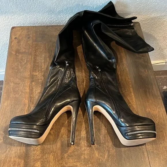 New Rumbidzo Thigh High Boots Faux Leather Stiletto Platform Back Full Zipper