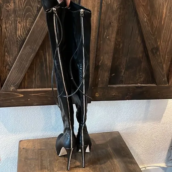 New Rumbidzo Thigh High Boots Faux Leather Stiletto Platform Back Full Zipper