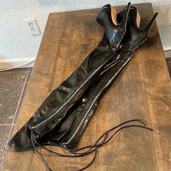 New Rumbidzo Thigh High Boots Faux Leather Stiletto Platform Back Full Zipper