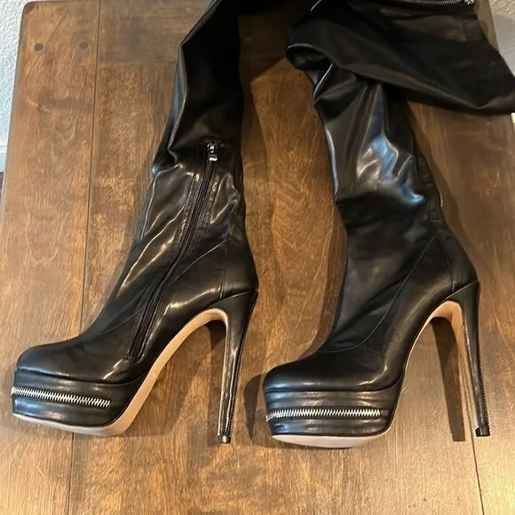 New Rumbidzo Thigh High Boots Faux Leather Stiletto Platform Back Full Zipper