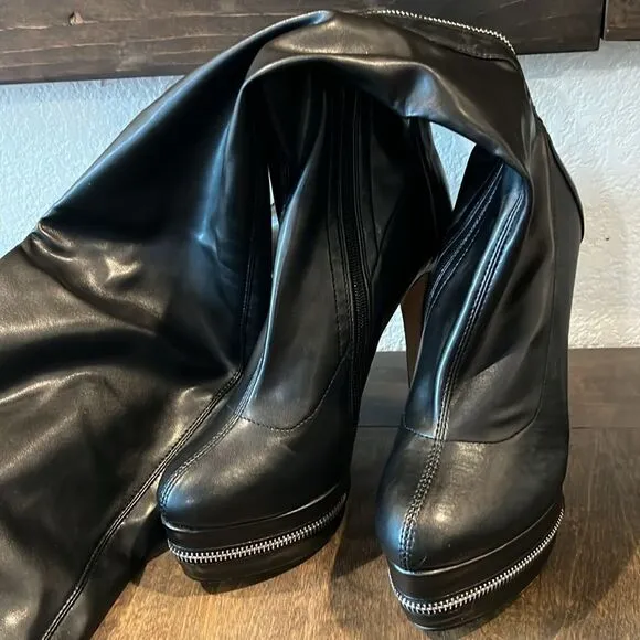 New Rumbidzo Thigh High Boots Faux Leather Stiletto Platform Back Full Zipper