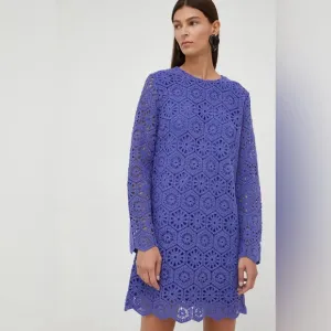 NEW Samsoe Samsoe Bettina Crochet Long Sleeve Dress in Iris Bloom Purple Size M