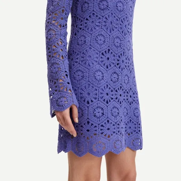 NEW Samsoe Samsoe Bettina Crochet Long Sleeve Dress in Iris Bloom Purple Size M