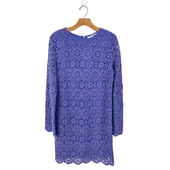 NEW Samsoe Samsoe Bettina Crochet Long Sleeve Dress in Iris Bloom Purple Size M