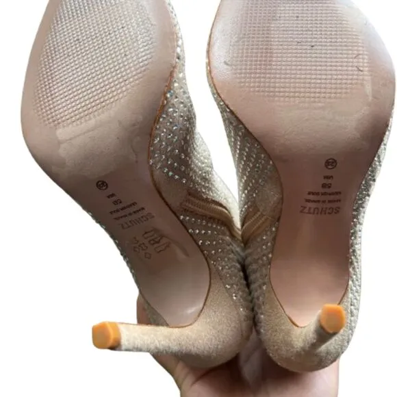 NEW Schutz Women's Sybil Suede &amp; Rhinestone Beige Booties Size 5B- $175