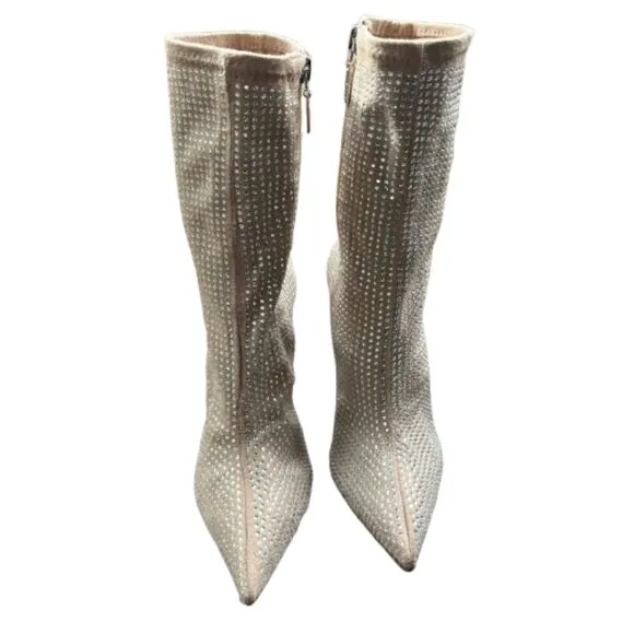 NEW Schutz Women's Sybil Suede &amp; Rhinestone Beige Booties Size 5B- $175