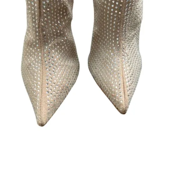 NEW Schutz Women's Sybil Suede &amp; Rhinestone Beige Booties Size 5B- $175
