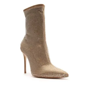 NEW Schutz Women's Sybil Suede &amp; Rhinestone Beige Booties Size 5B- $175