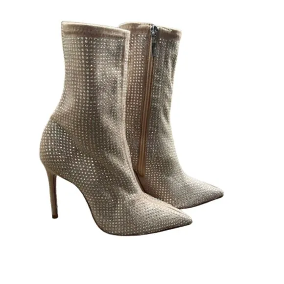 NEW Schutz Women's Sybil Suede &amp; Rhinestone Beige Booties Size 5B- $175