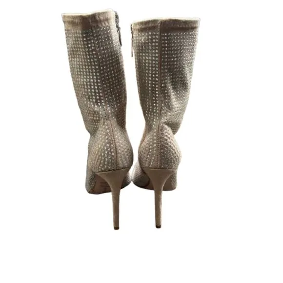 NEW Schutz Women's Sybil Suede &amp; Rhinestone Beige Booties Size 5B- $175
