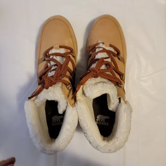 NEW Sorel Evie Cozy Boots Womens 11 Neutral Suede Warm Faux Fur City Chic