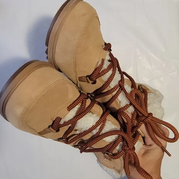 NEW Sorel Evie Cozy Boots Womens 11 Neutral Suede Warm Faux Fur City Chic