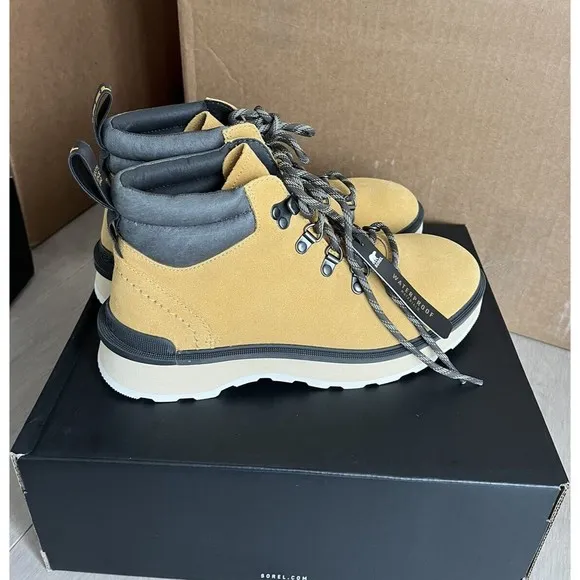 New SOREL HI-LINE HIKING WOMEN SNEAKERS BOOTS LEATHER SUEDE TAN 8.5 M Lace Up
