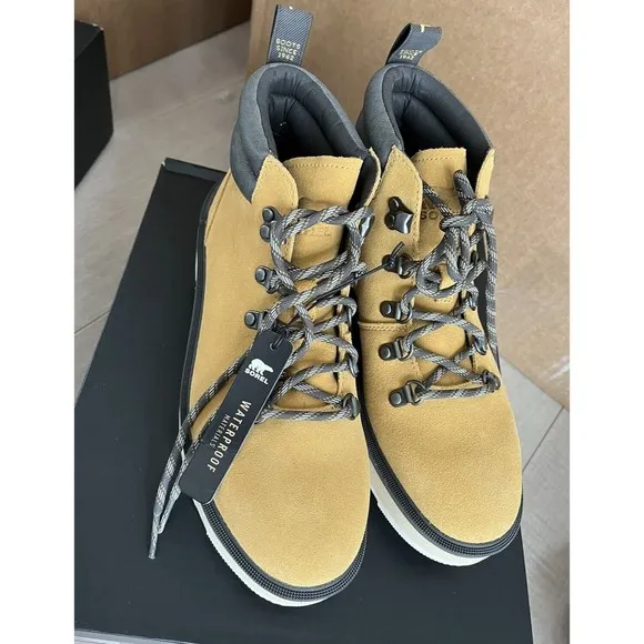 New SOREL HI-LINE HIKING WOMEN SNEAKERS BOOTS LEATHER SUEDE TAN 8.5 M Lace Up
