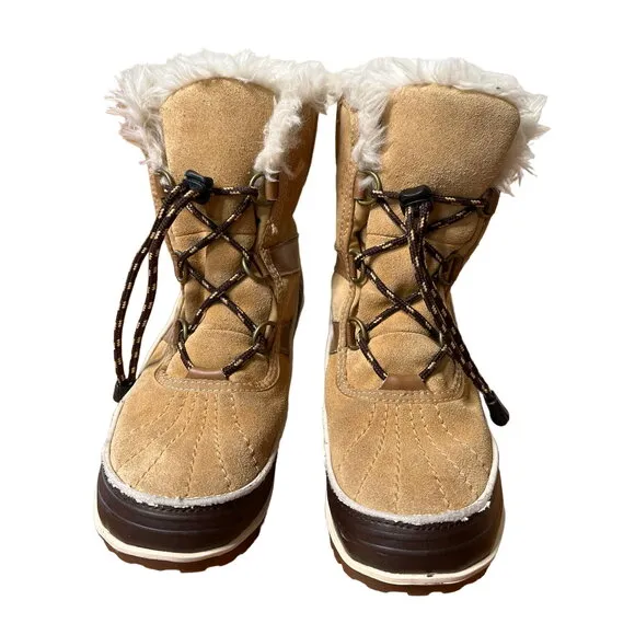 NEW Sorel Womens 4 Tivoli SUEDE WINTER Snow Boots Faux Fur Lining Lace Up Brown