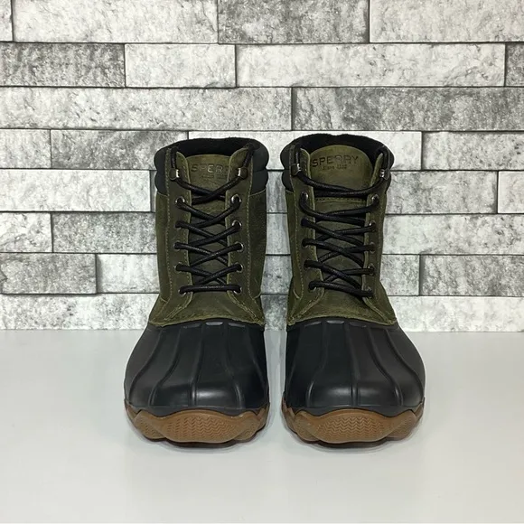 New Sperry Brewster Mens 10 Olive Leather Waterproof Boots