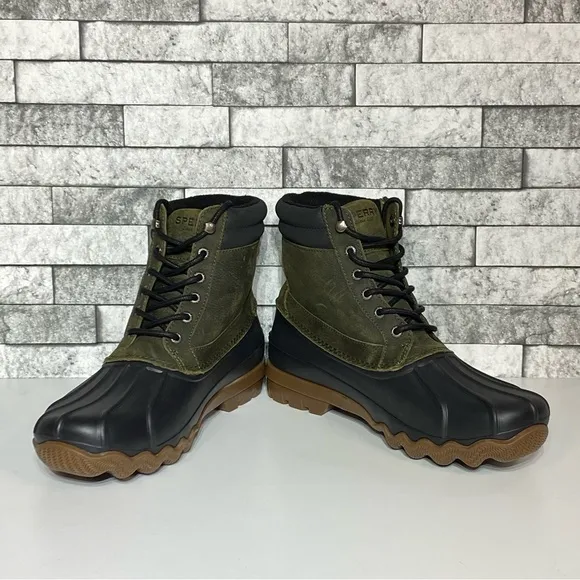 New Sperry Brewster Mens 10 Olive Leather Waterproof Boots