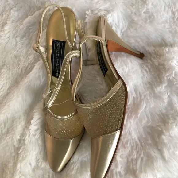 NEW STUART WEITZMAN  Gold Slingback Heels