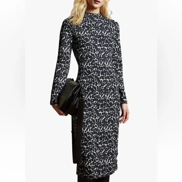 NEW TED BAKER Liniee Bodycon Animal Print Knit Dress Long Sleeves Ted Size 2