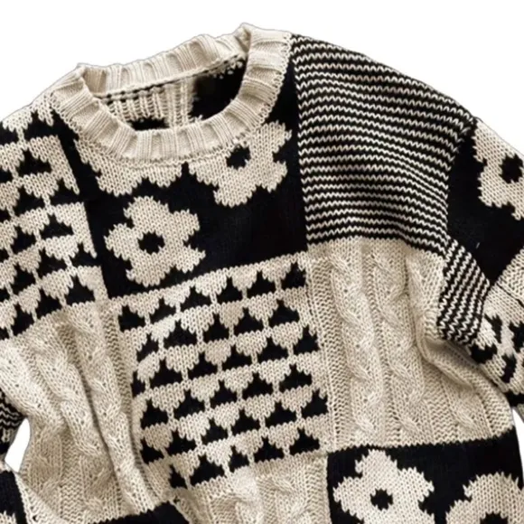New The Cable knit Patchwork Flower Sweater
