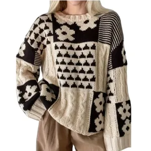 New The Cable knit Patchwork Flower Sweater