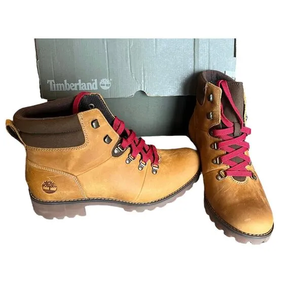 NEW Timberland Womens 9.5M Ellendale MID HIKER LACE UP BOOTS Leather Wheat Brown